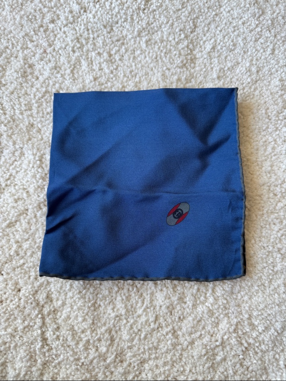 Gucci Blue Pocket Square Silk Scarf with Small Embroidered Motif